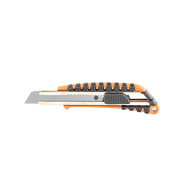 Нож "SPARTA", 18 мм, выдвижное лезвие, металл. направляющая, двухкомпонентный корпус /78982